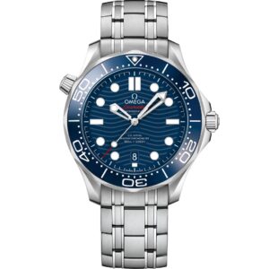 Omega Seamaster Diver 300m 42mm 210.30.42.20.03.001 with blue dial and stainless steel bracelet.