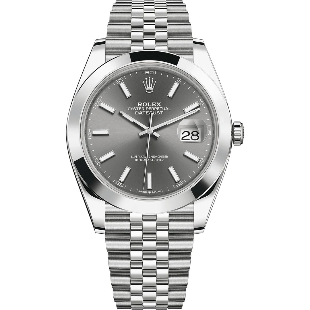 126300-0008_1 Rolex Datejust 41 126300 Stainless Steel Slate Dial Jubilee