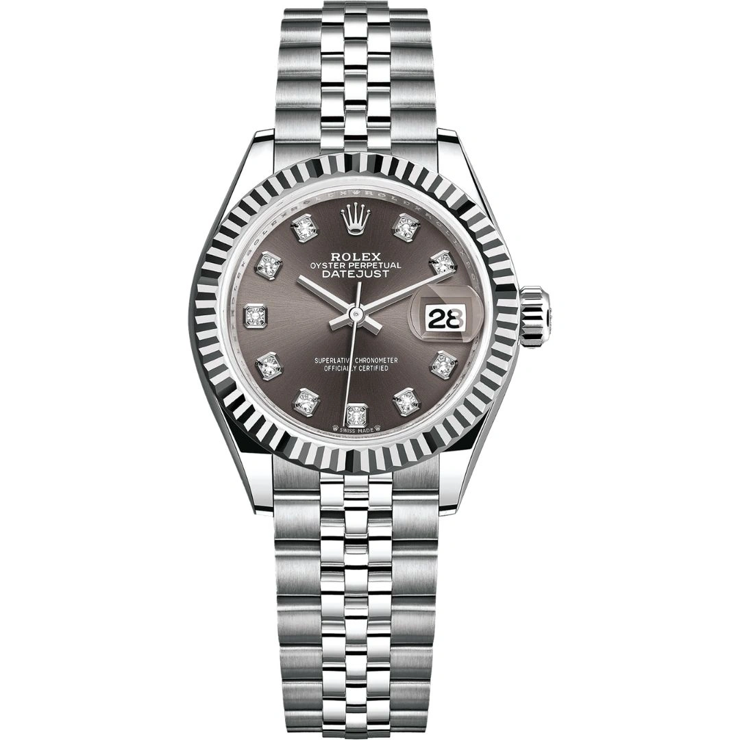 279174-0015_1 Rolex Datejust 28 279174 Steel Grey Diamond Dial Jubilee