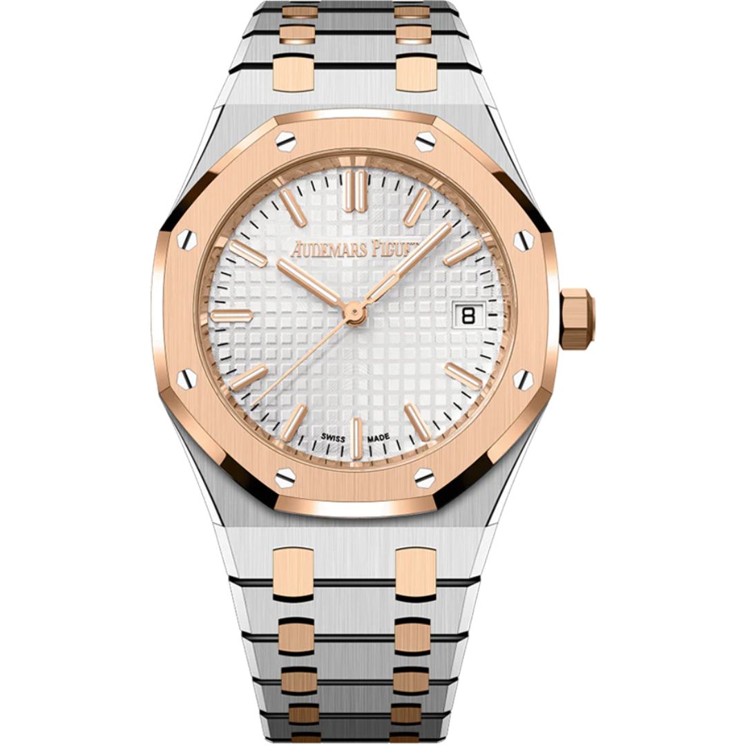 audemars-piguet-royal-oak-77450sr-oo-1361sr-021 - buysellsourcewatches Audemars Piguet Royal Oak 77450SR.OO.1361SR.02 Stainless Steel Rose Gold Silver Dial
