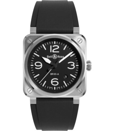 Front view of Bell & Ross BR 03 Black Steel 41mm BR03A-BL-ST/SRB