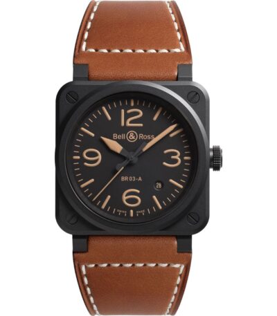 Front view of Bell & Ross BR 03 Heritage 41mm BR03A-HER-CE/SCA with black dial