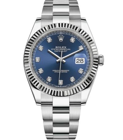 Rolex Datejust 41 126334 in steel oyster bracelet with blue diamond dial