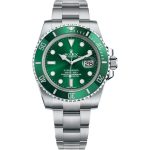 Rolex Submariner Date 116610LV-0002 "Hulk" luxury dive watch featuring a 40mm Oystersteel case, green sunburst dial, green Cerachrom unidirectional bezel, Mercedes hands, date display with Cyclops lens, and stainless steel Oyster bracelet.