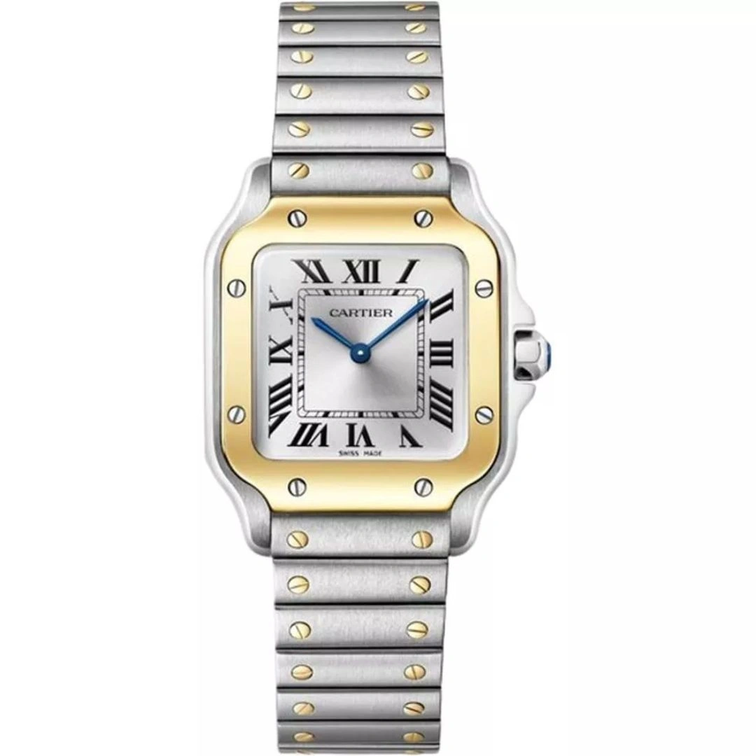 w2sa0033_1 Cartier Santos Small W2SA0033 Stainless Steel Yellow Gold Silver Dial - Image 1