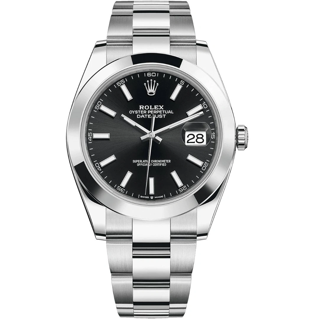 126300-0011_1 Rolex Datejust 41 126300 Stainless Steel Black Dial Oyster