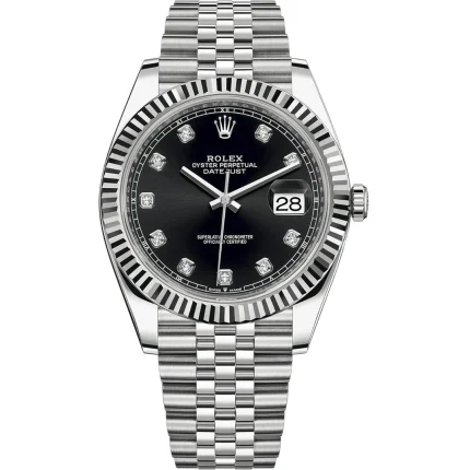 Rolex Datejust 41 126334 stainless steel watch with black diamond dial and Jubilee bracelet