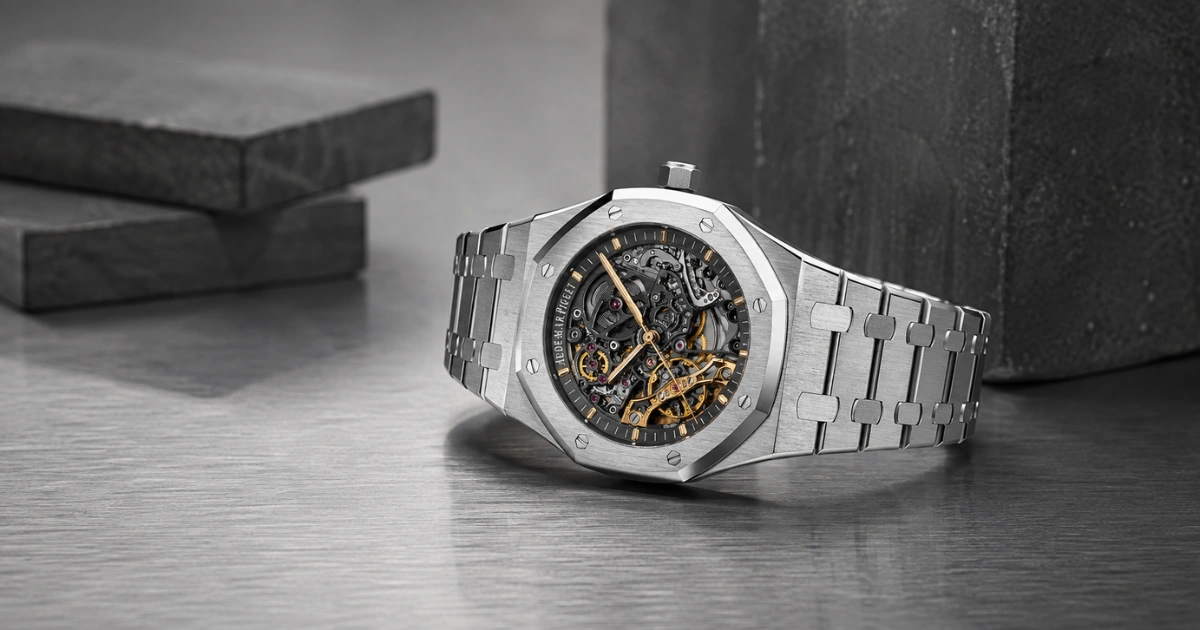 Audemars Piguet Royal Oak Double Balance Wheel Openworked luxury watch showcasing its iconic skeletonized dial and distinctive octagonal design.