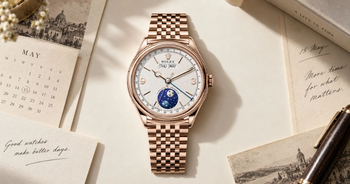 Rolex Perpetual Padellone new 39mm annual calendar watch featuring an elegant classic design and sophisticated calendar display.